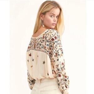 Free People Wild Flowers Embroidered Peasant Top